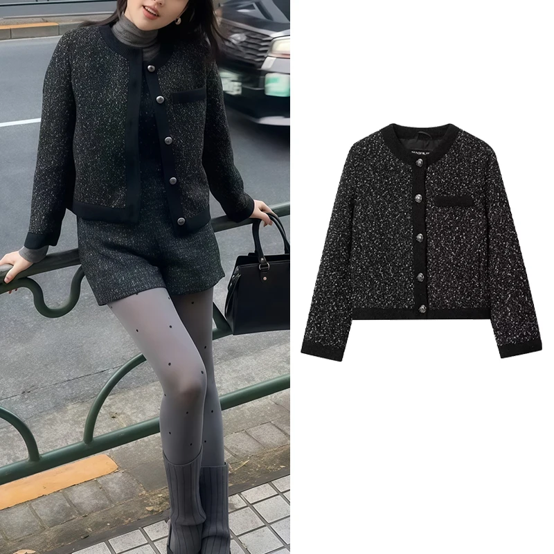 

Новинка 2023 года, женская маленькая куртка с ароматом, однобортная текстурированная куртка с круглым вырезом, подходящая для деловых встреч и официальных мероприятий