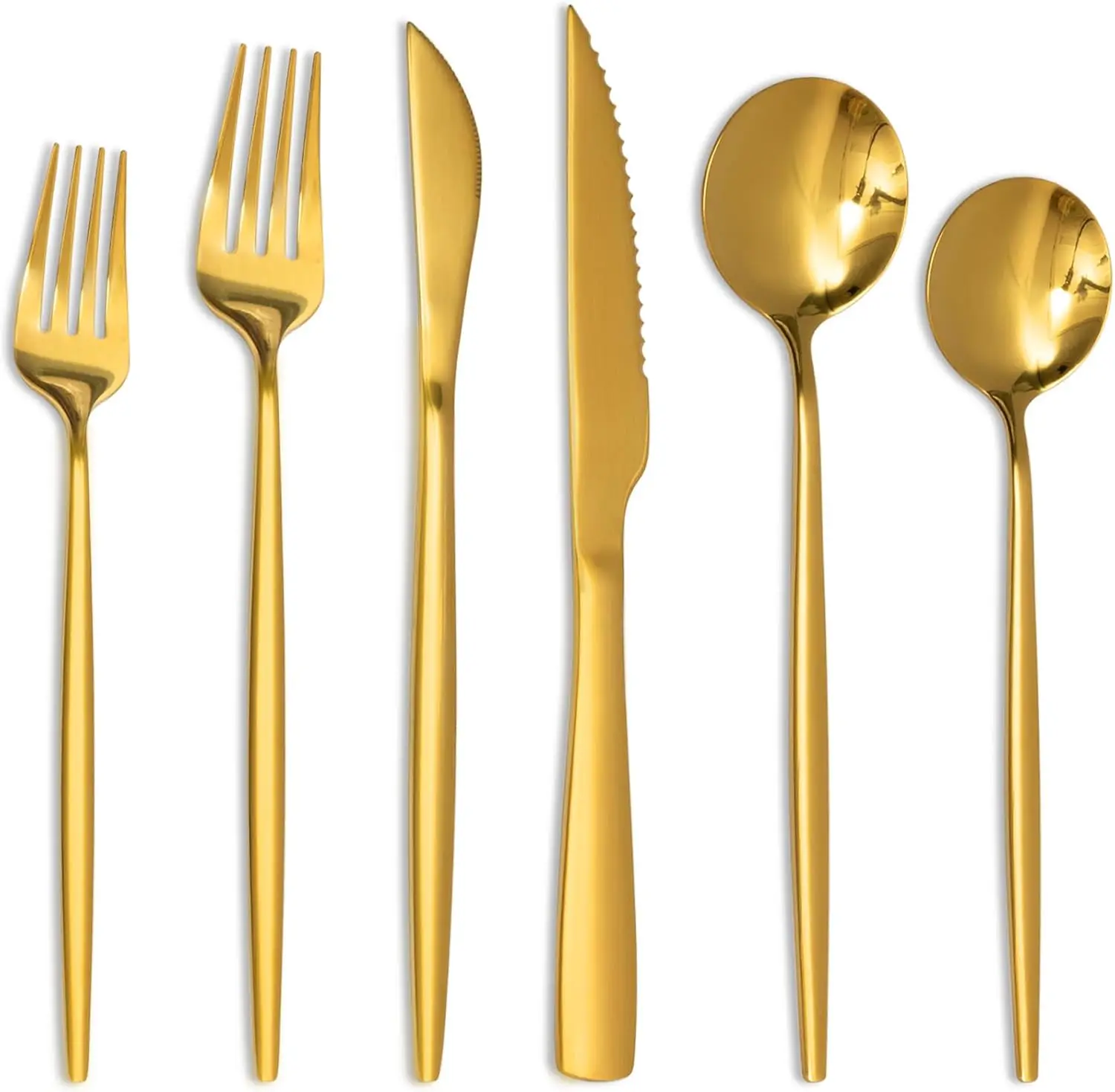 

48-Piece Gold Flatware Set with Steak Knives, Stainless Steel Cutlery for 8, Mirror Polished Utensils