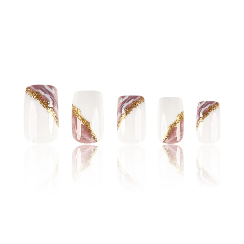 

White purple smudged wearing nail, European square medium nail patch, simple European and American style fake nail
