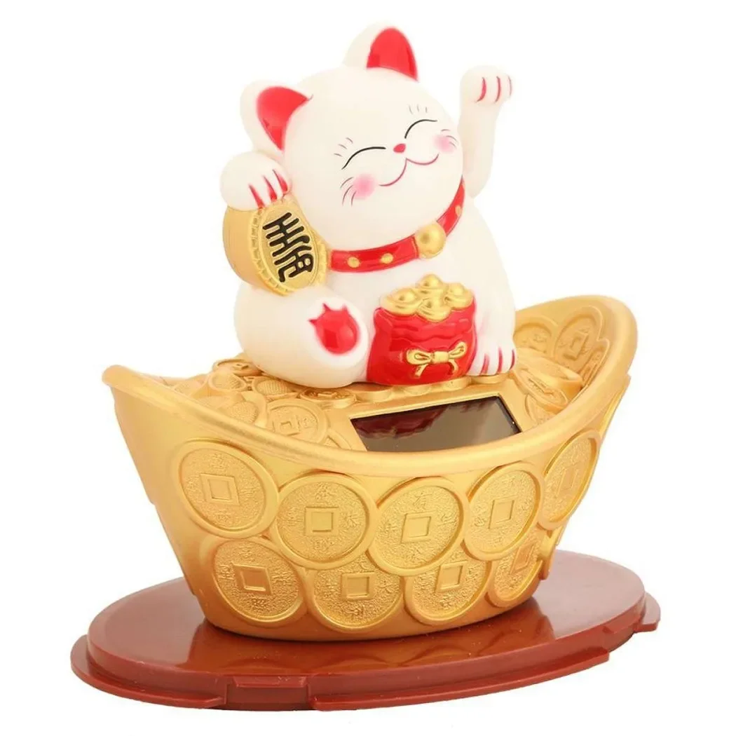 Gold Ingot Lucky Cat Hand Hotel New Year Ornament Shop Solar Waving Beckoning Craft Decor Fortune Plastic Wealth