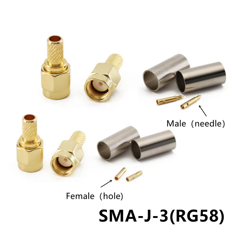 2sets SMA connector SMA-J-3 SMA Male/Female crimping For RG58 LMR195 RG-400 RG-142 50-3 Cable RF SMA Adapter Connector