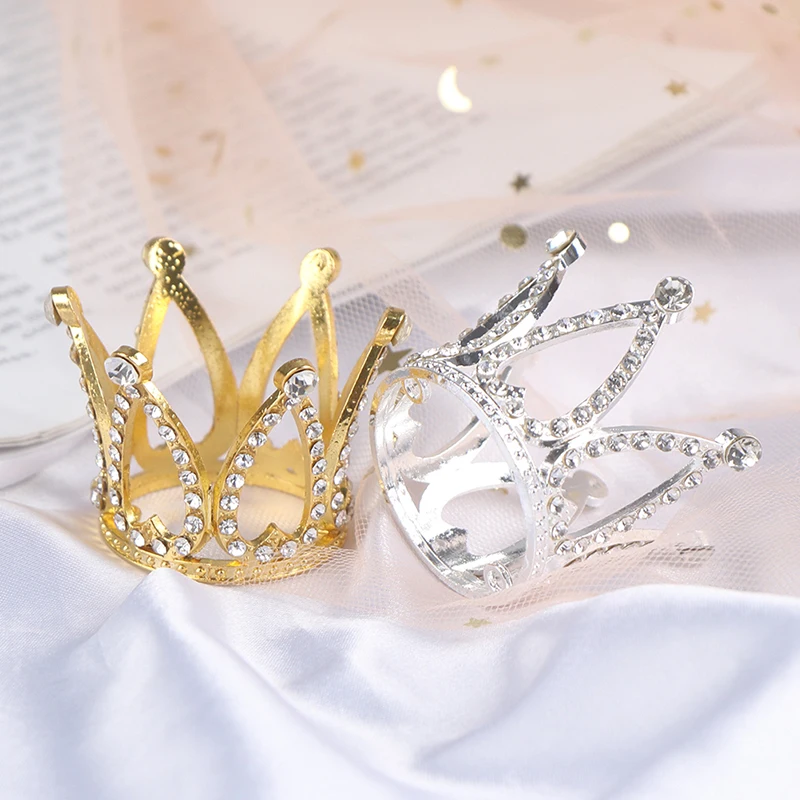 Mini Crown Princess Topper Crystal Pearl Tiara Children Hair Ornaments for Wedding Birthday Party Cake Decorating Tools