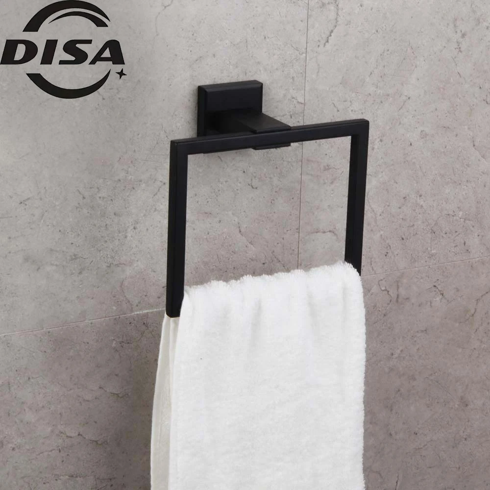 Black stainless steel towel ring Nordic square towel rack towel ring rack towel hanger ring hand towel hanger square ring