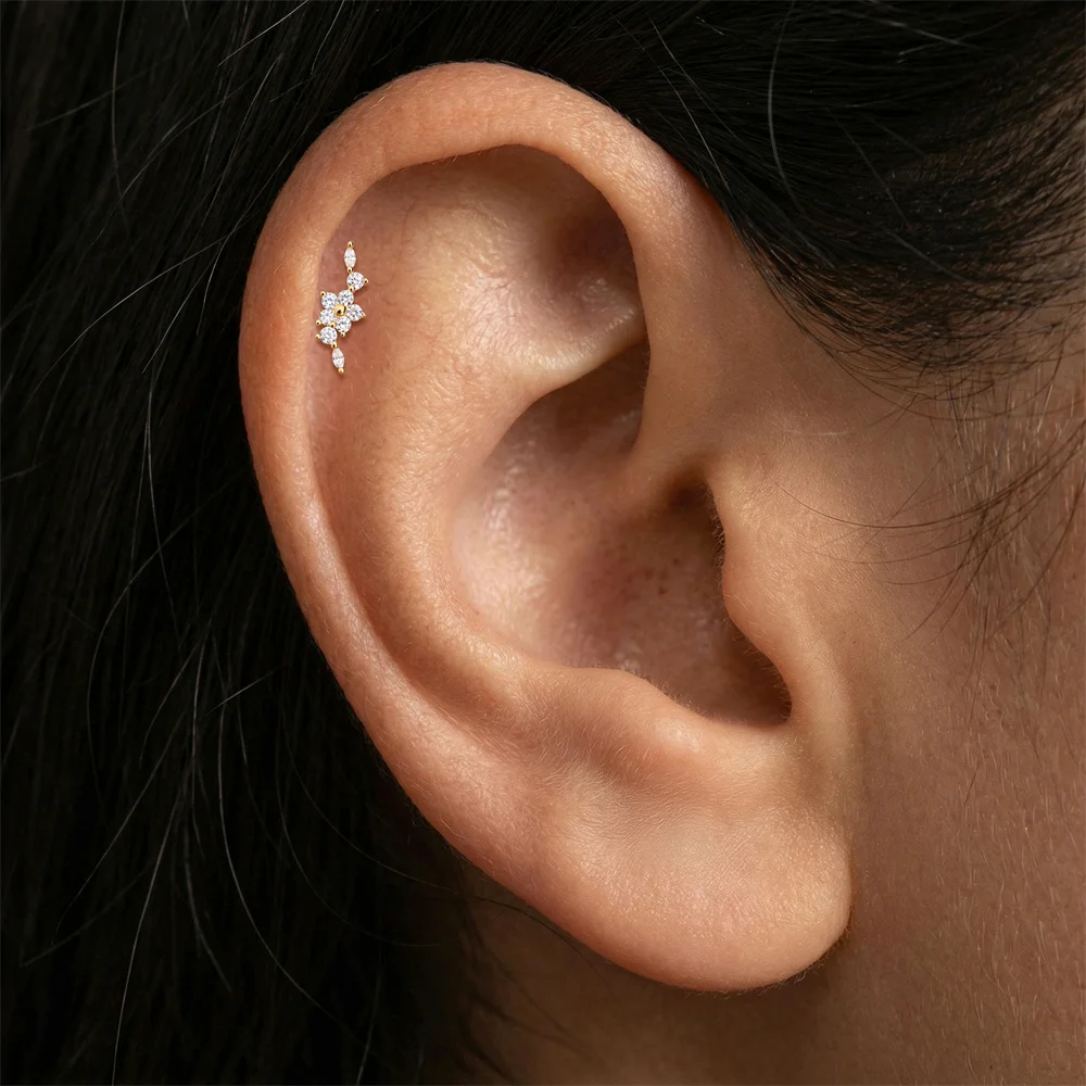 AIDE 925 Sterling Silber Fünfblättrige Blume Pferdeaugen CA Zirkon für Damen Knorpel Helix Flachrücken Piercing Ohrring Party Geschenke – Detail 9