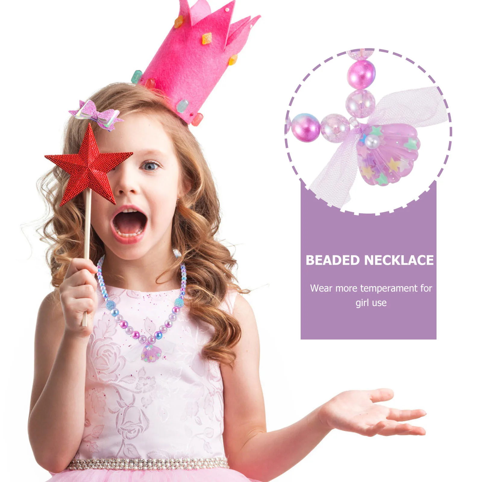 

6Pcs Shell Pearl Beaded Necklace Bracelet Finger Ring Set Comfortable Tentacles Girls Jewelry for Full Moon Graduation Party