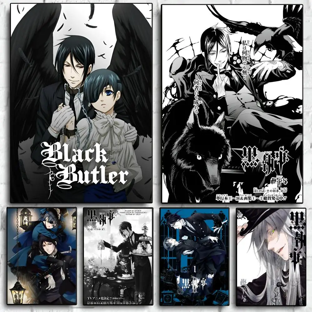 Klassisches Anime-Cartoon-Poster „B-Black Butler“, selbstklebende Wanddekoration für Schlafzimmer, Wohnzimmer, Büro, Heimdekoration, Geschenk.