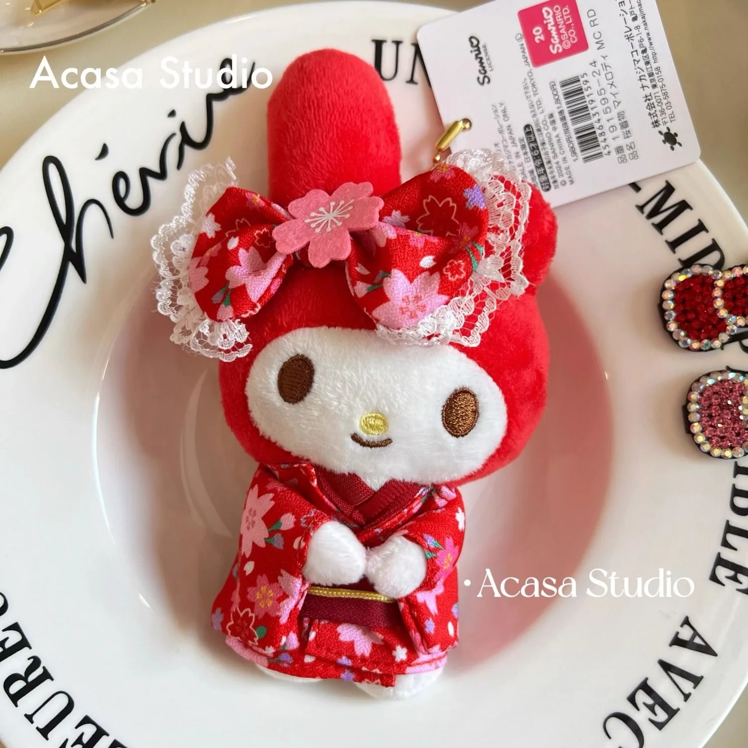 اليابانية زهر الكرز كيمونو سانريو ميلودي أفخم محشوة دمية المفاتيح فتاة على ظهره قلادة بسحاب لعب الأطفال الدمى