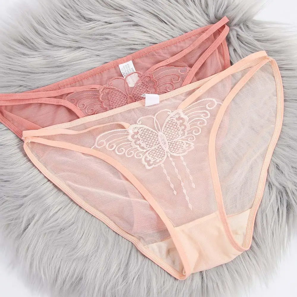 Sexy Sweet Thin Belt Transparent Intimates Mesh Women Panties Embroidery Briefs Butterfly Korean Underwear