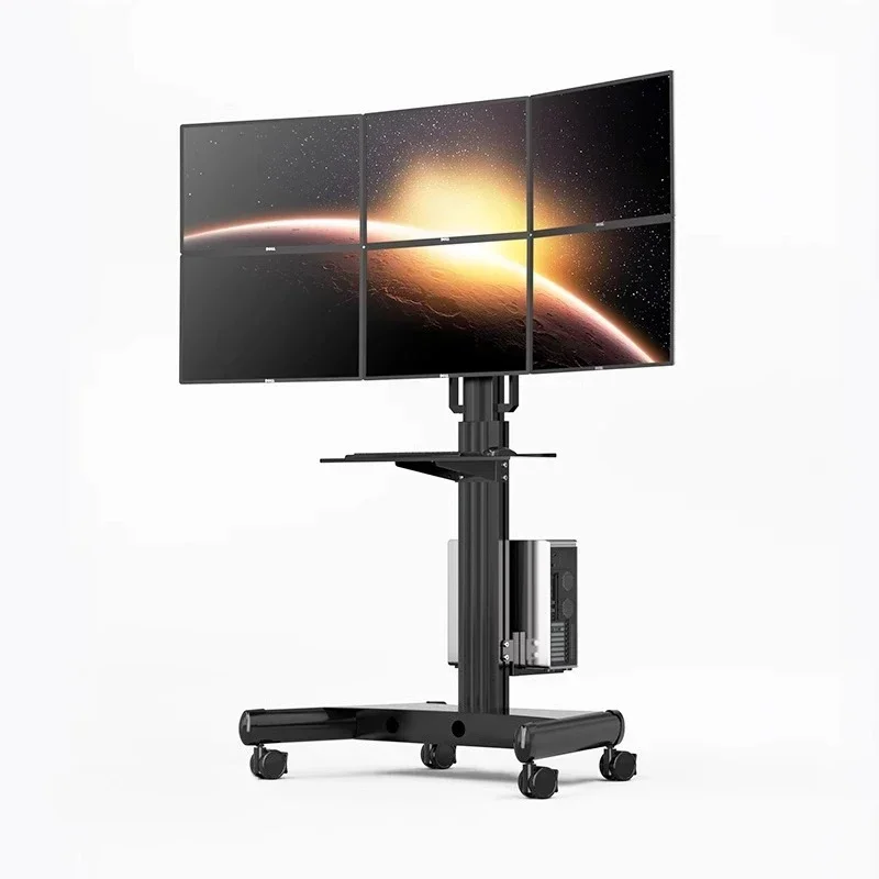 Computer monitor bracket, six-screen floor-to-ceiling mobile computer cart, lifting host keyboard and mouse shelf, invoice