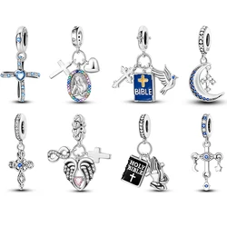 100% 925 Sterling Silver Cross Bible Pigeon Wings Sacred Blessings Charms Beads 3mm DIY Fine Jewelry