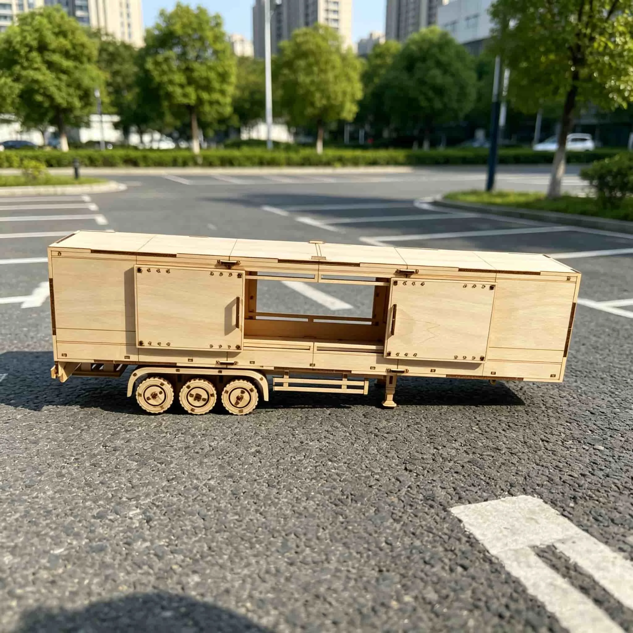 DIY Cargo Box Semi‑Trailer 3D Wooden Puzzle Model, Freight Truck Collectible Desktop Decor Gift