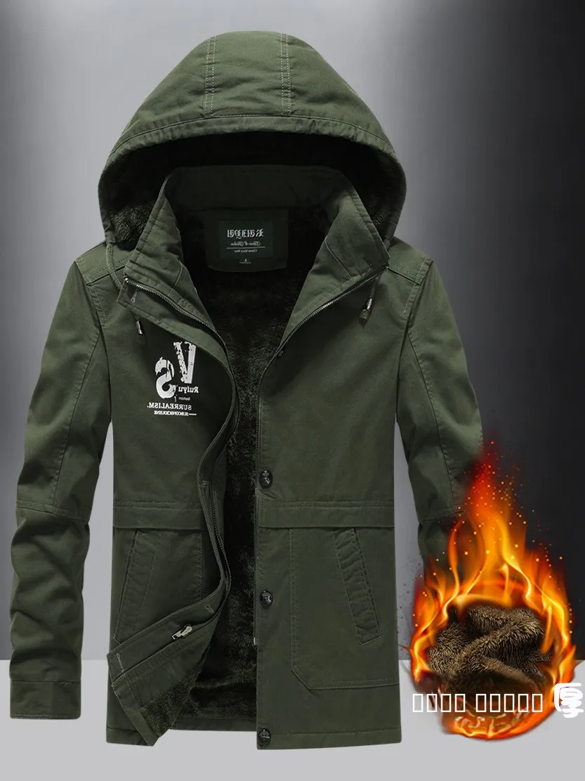 

Men's Winter Long Thermal Cotton Jaet Fce Lined Loose Fit Casual Large Size Comfortable Mid-aged And ly Workwear Coat