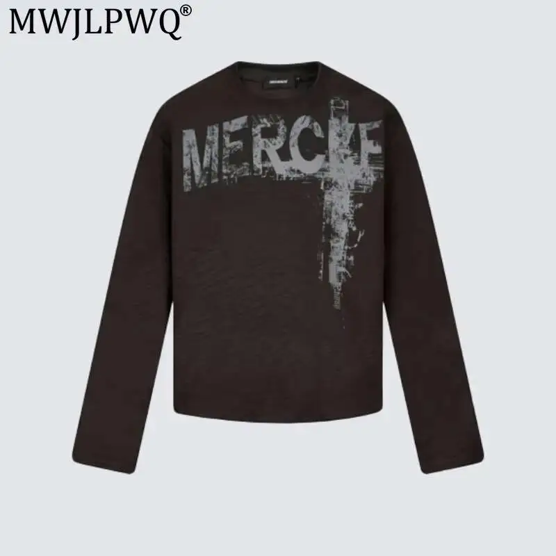 MWJLPWQ Punk Printed Unisex Crew Neck Sweatshirts Men American Street Loose Simple Letters Casual Trendy Long-Sleeve Tops 20167