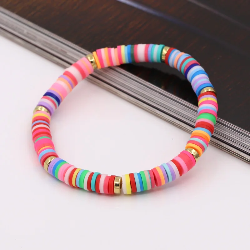Boho Schmuck Armbänder für Frauen Mode Regenbogen Bunte Polymer Clay Perlenarmband Geschenk Damen Mädchen Handgelenk-Accessoires – Detail 5