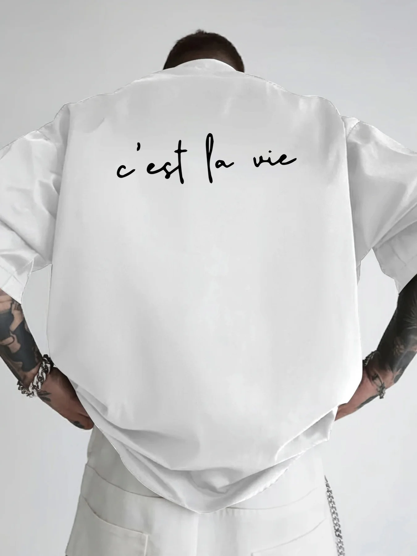Camiseta para hombre, Life is like a play, Camiseta holgada con estampado de doble cara para hombre, para una actitud en la vida, ropa para hombre, camisetas