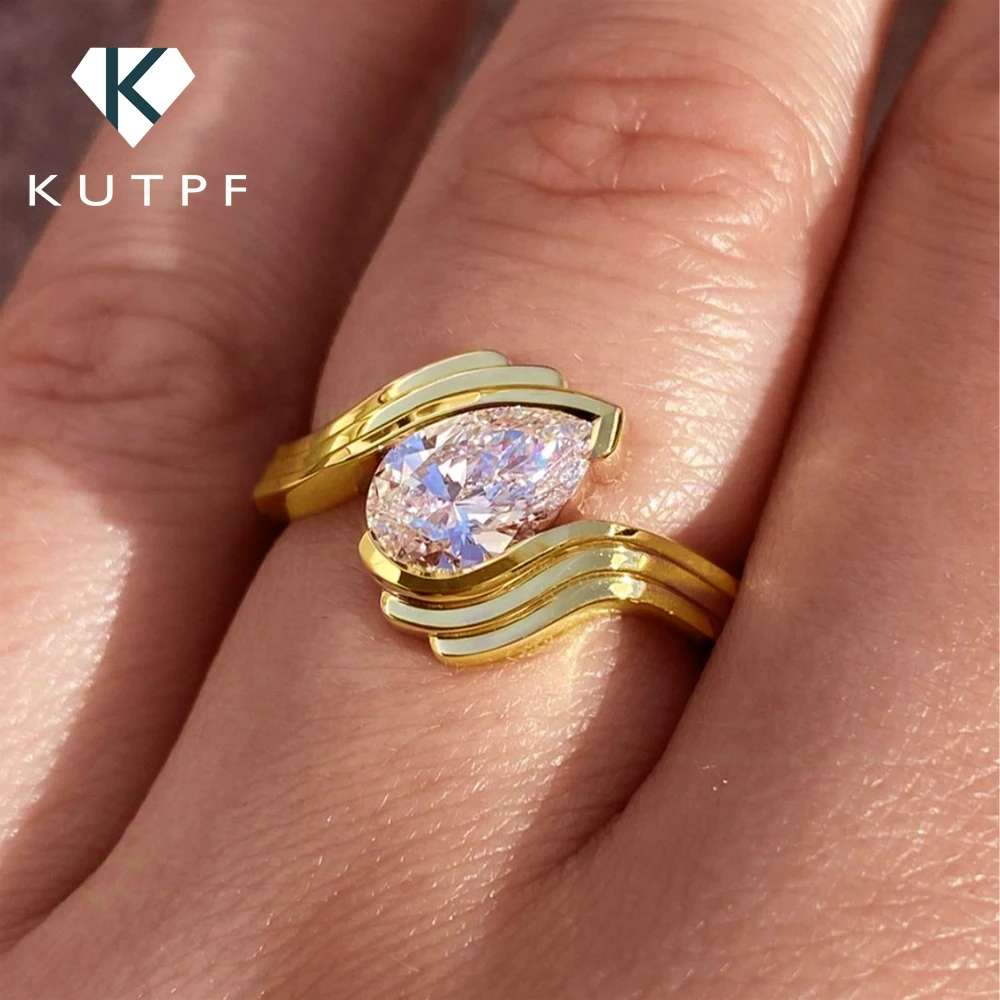 

Certified 2Carat Waterdrop Moissanite Engagement Rings for Women S925 Silver Plated 18k Gold Pear Cut Lab Diamond Wedding Ring
