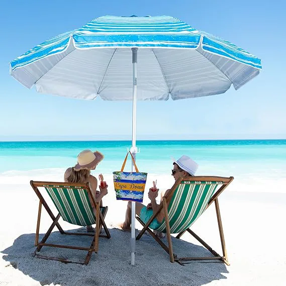 2.2M Tilt & Rotatable Aluminum Beach Umbrella with Sand Anchor, Outdoor Parasol for Travel, Garden, Lawn and Backyard