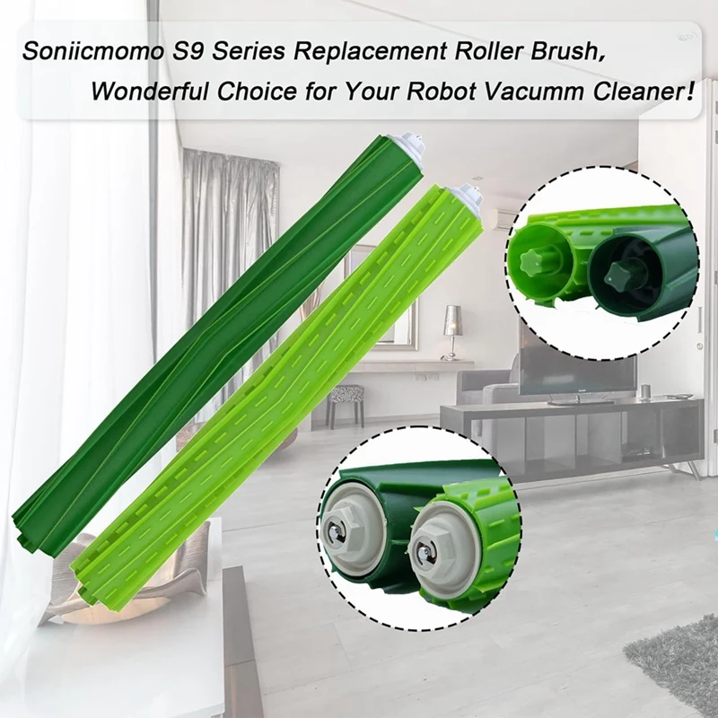 1 Set Rubber Roller Brush Green Plastic For Irobot Roomba S9 9150 / S9+ Plus 9550 S Series Vacuum Cleaner