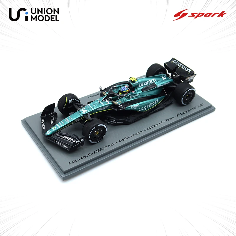 Premium ratio 1:43 Martin AMR23 model Alonso Bahrain 3rd place F1 car model collection ornaments, children's Christmas gift toys