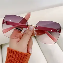 Vintage Rimless Sunglasses Women Gradient Sunglasses Fashion Shades UV400 Eyewear Frameless Sun Glasses Ladies Eyeglasses