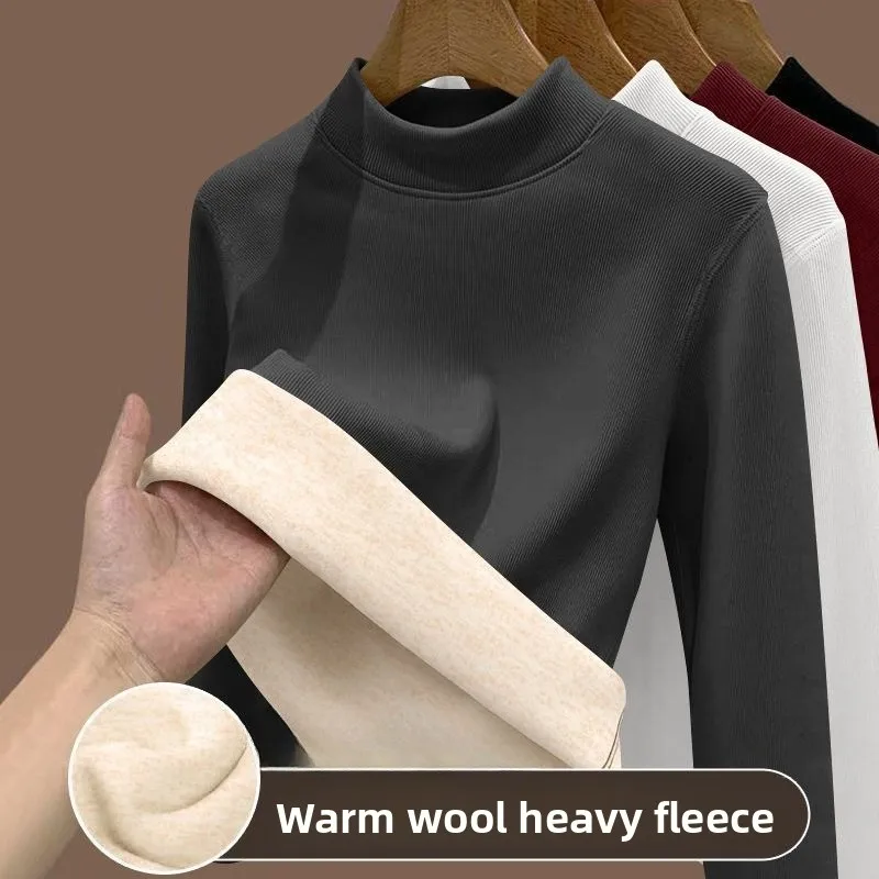 Damen Winter Lamm Fleece Basis Shirt Tops mit verdickter Fleece beheizte Unterwäsche Herbst Langarm T-Shirt warme Kleidung – Detail 12