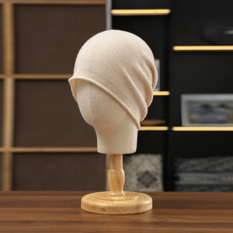 

Women 100% Pure Wool Beanies Solid Caps Rolled Hem Hat Casual Basic Soft Autumn Winter Real Cashmere Warm Sleep Hair Bonnet