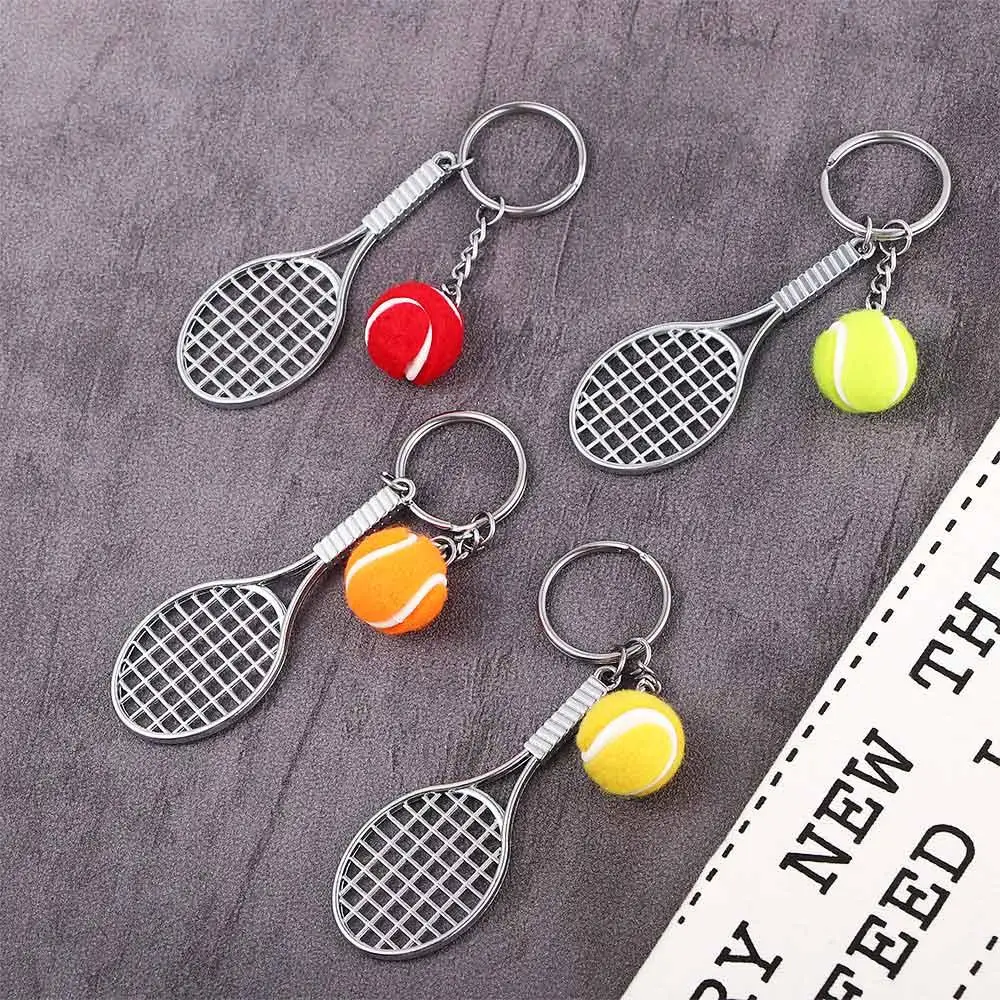 Simulation Souvenir 6 color Car Key Chain Pendant Key Rings Tennis Ball Sports Key Chain Mini Keychain Tennis Racket Keychain