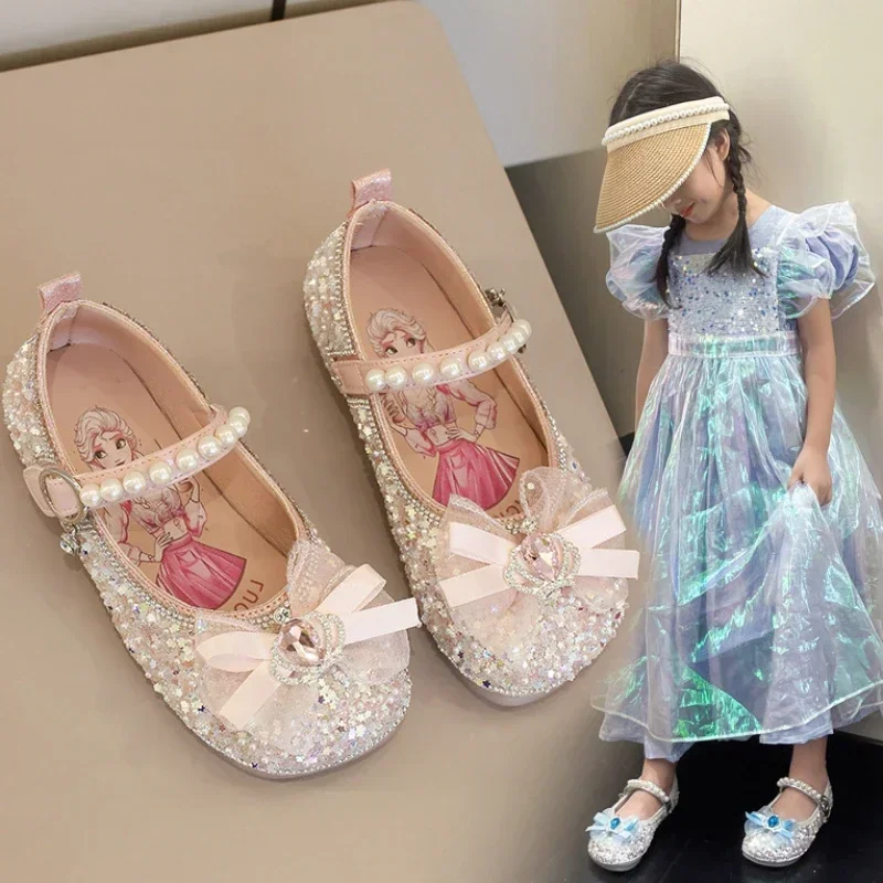 

Zapatos NiñaGirl Shoes Модная детская кожаная обувь Water Diamond Princess Shoe Bow Mary Jane Shoes Модная детская обувь Туфли Лолита