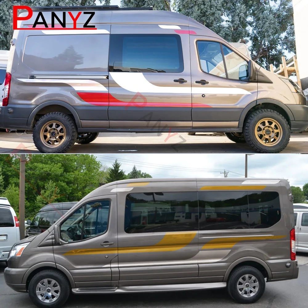 Car Side Stickers For Ford Transit MK8 2014-2021 Motorhome Stripes Camper Van Graphics Sports Vinyl Decal Tuning Accessories