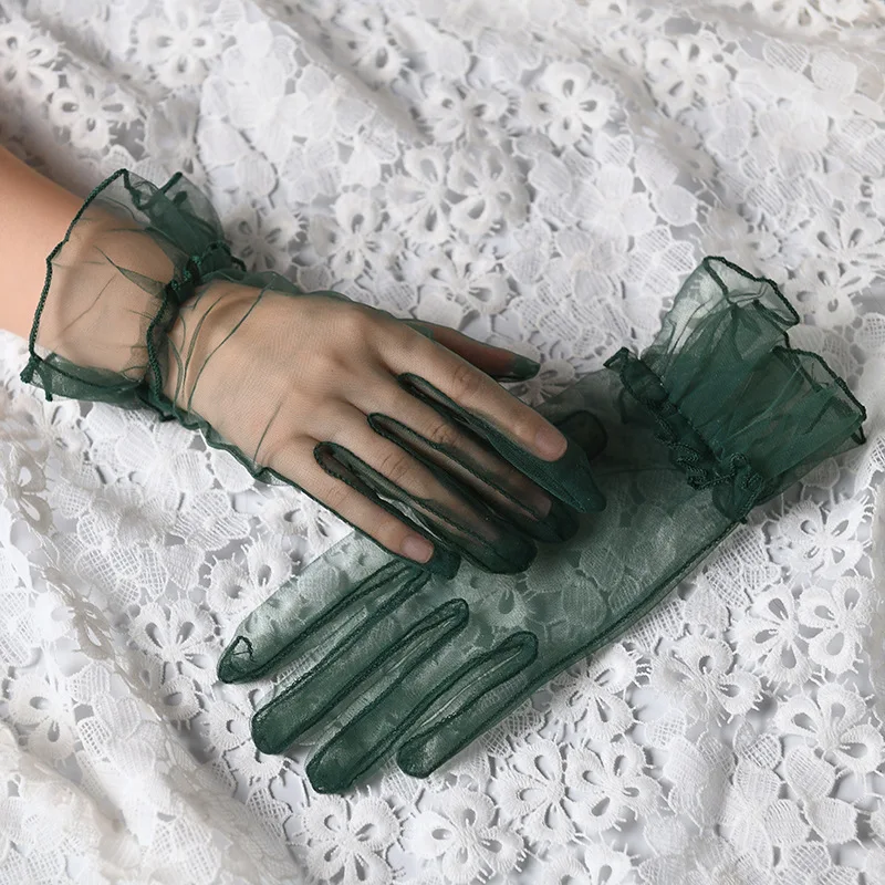 Sexy Thin Transparent Solid Short Fingerless Gloves Soft Breathable Net Yarn Mesh Women Performance Party Etiquette Elasticity