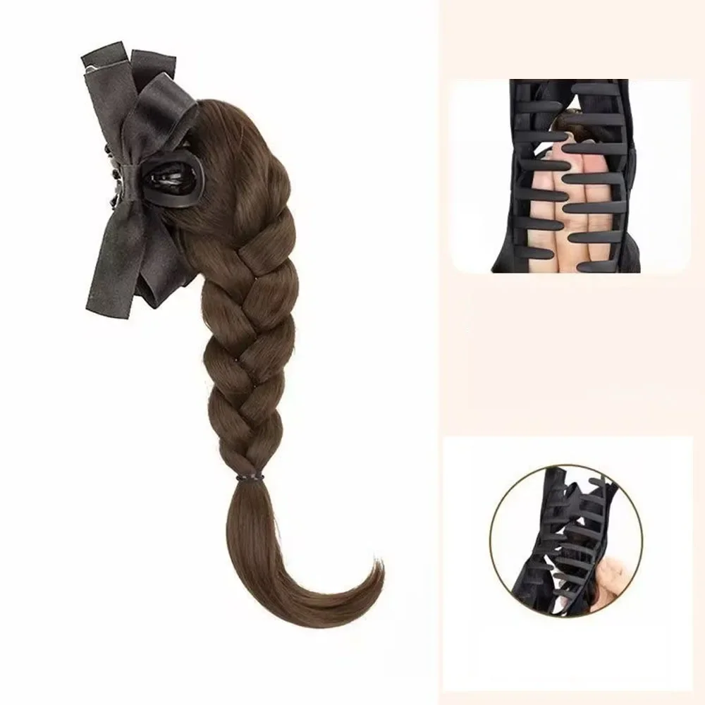 Twist Braid วิกผมสังเคราะห์คลิปโบว์ผมหางม้าสูงอารมณ์หวานธรรมชาติจําลองกลับหัว Braid ผมคลิปวิกผมกระเป๋า