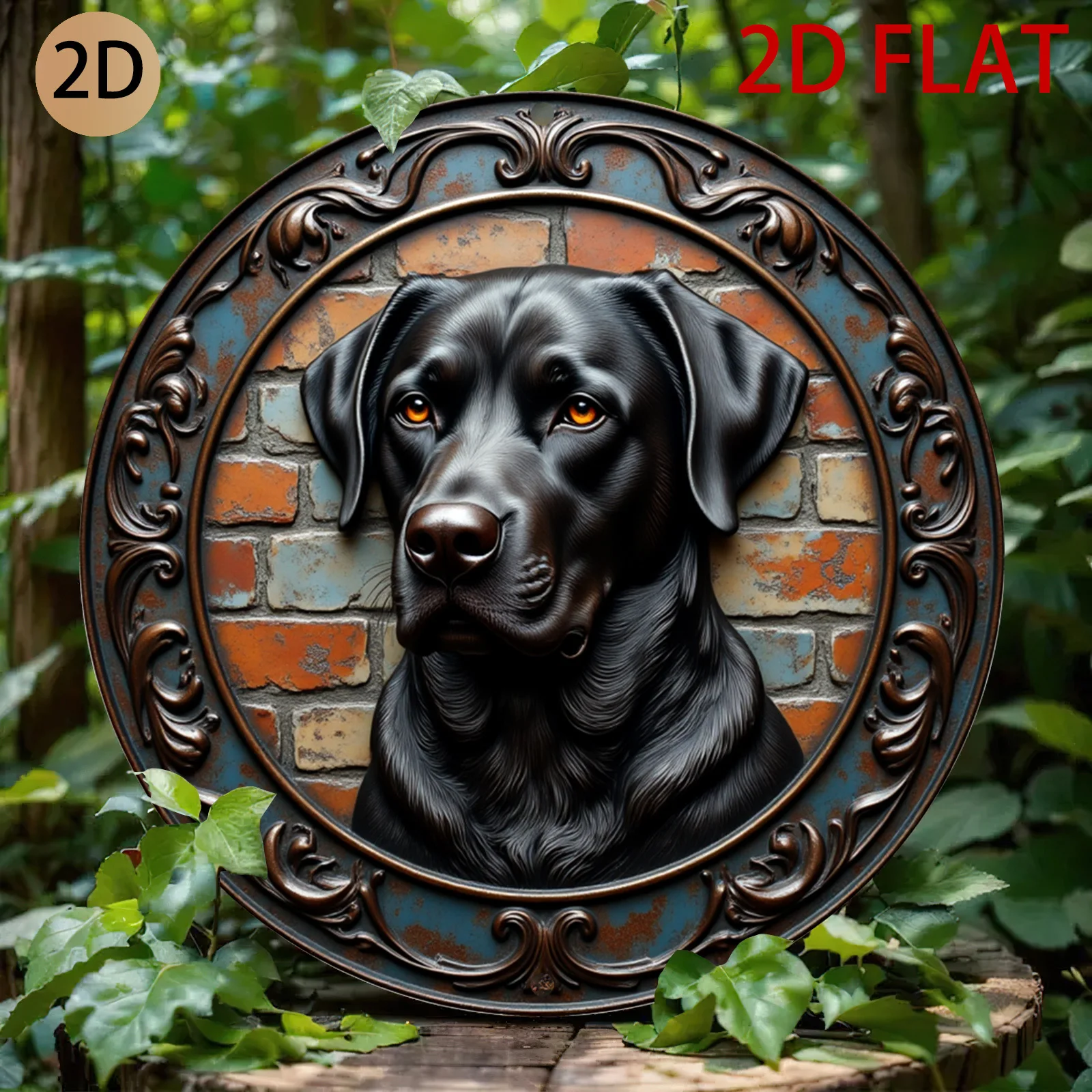 Vintage Metall-Blechschild mit schwarzem Labrador Retriever als Wanddekoration