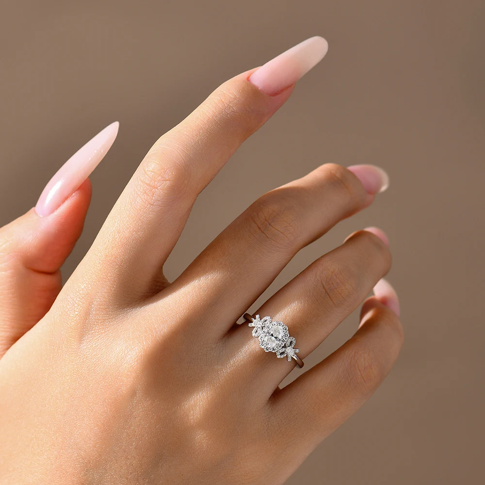 ATTAGEMS Luxury Moissanite Rings Oval Cut 925 Sterling Silver Ring Women Bow Design For Engagement Wedding FineJewelry Certified