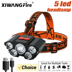 5 LED Headlamp Built in Battery Strong Light Headlight Type-C Rechargeable Outdoor Camping Fishing Adventure Head Flashlight