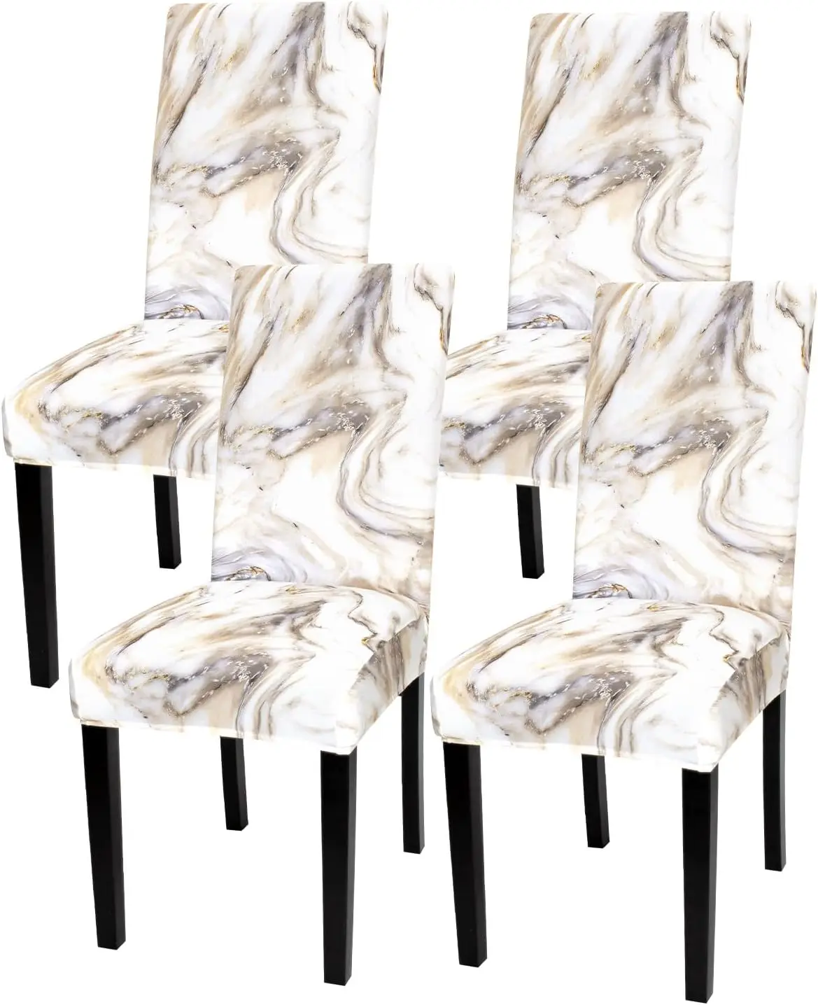 Grey Gold Marble Stretch Dining Chair Cover 1Pc, Removable Slipcover Anti-dust Seat Protector for Kitchen Wedding Party