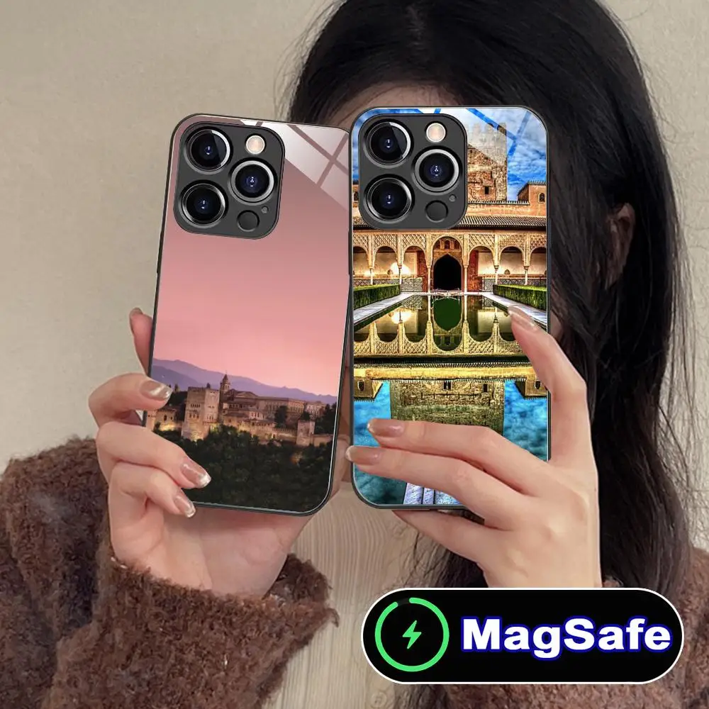 

Spain Alhambra Granada Phone Case for iPhone 16 15 14 13 12 11 Pro Max Plus Mini MagSafe Glass Colour Protective Pretty Cover