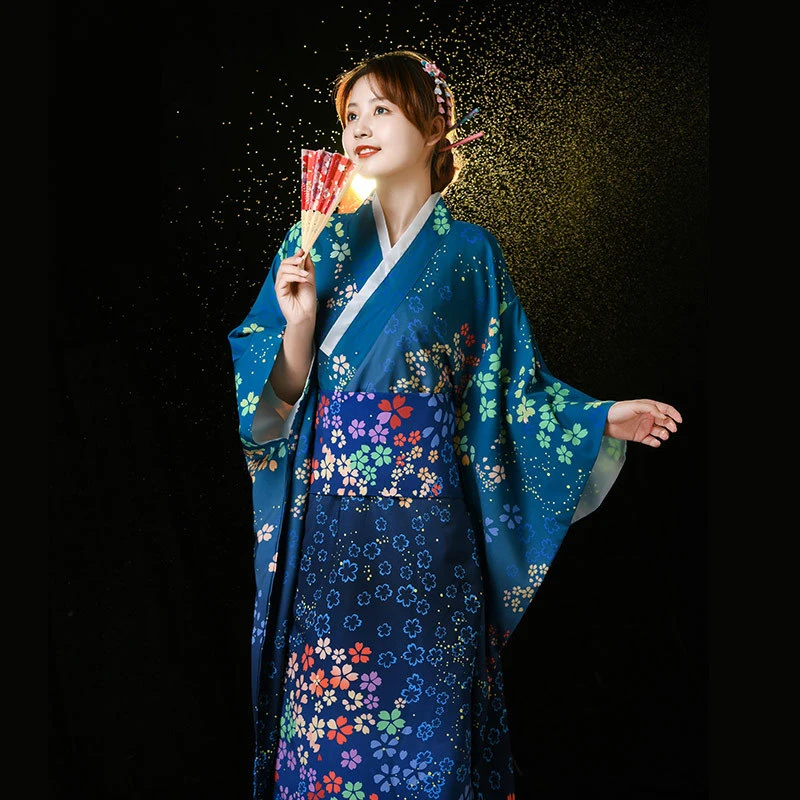 Japanese Kimono Traditional Women Dress Yukata Sakura Pink Bath Robe Long Sleeve Party Costume Festival Summer Photoshooting