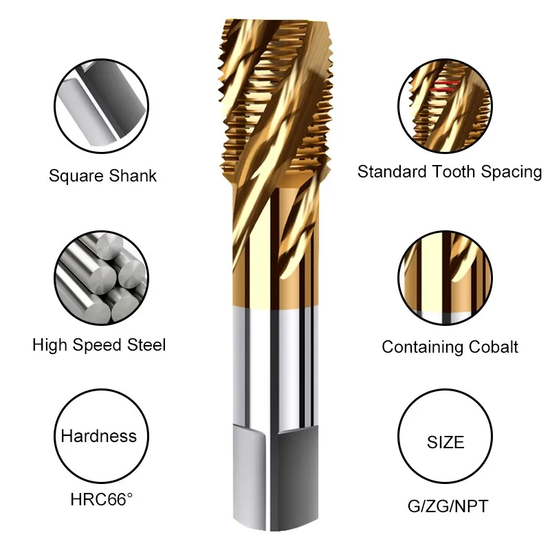 GAMONT M35 Cobalt Plated Titanium Spiral Tube Thread Tap G Zg Npt1/8 1/4 3/8 1/2 3/4 Stainless Steel Specialized Tap