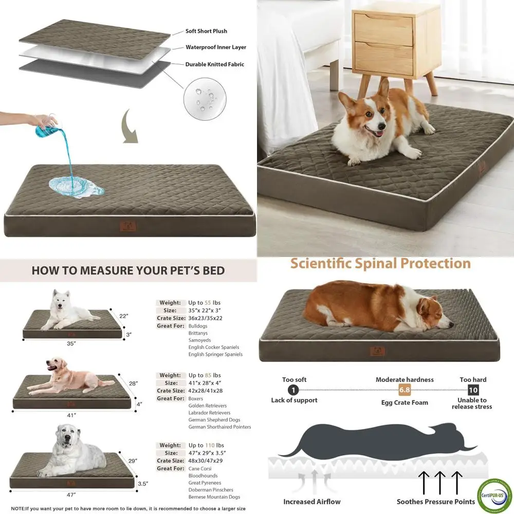 

XXL Orthopedic Dog Bed, Large Waterproof Bed with Removable, Washable Cover for Extra Large Dogs, Multi-Quilted Crate Mattress