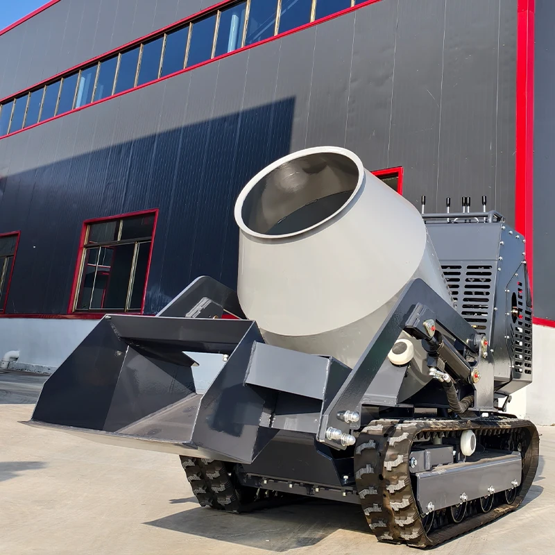 Portable Rubber Crawler Concrete Mixer Dumper, 450L Multifunctional Diesel Hydraulic Mixer for Hillside Sandy Beach Site Jobs
