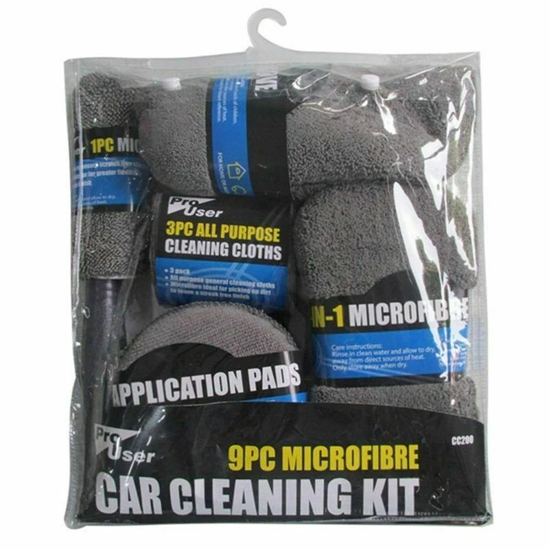 

9pcs Car Wash Cleaning Kits Microfiber Towels Blush Sponge Wash Glove Polish Care Applicator Pads Auto Detailing Washing Tools