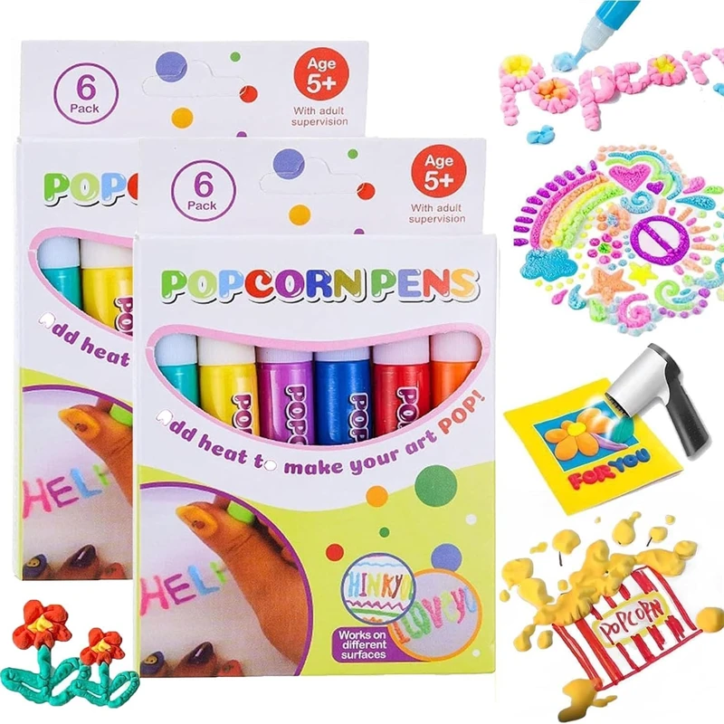 6/12PCS DIY Bubble Popcorn Magic Puffy Drawing Pens Creative Foam Doodle Pens for Kids - Magic Popcorn Pens Bubble Popcorn Pens