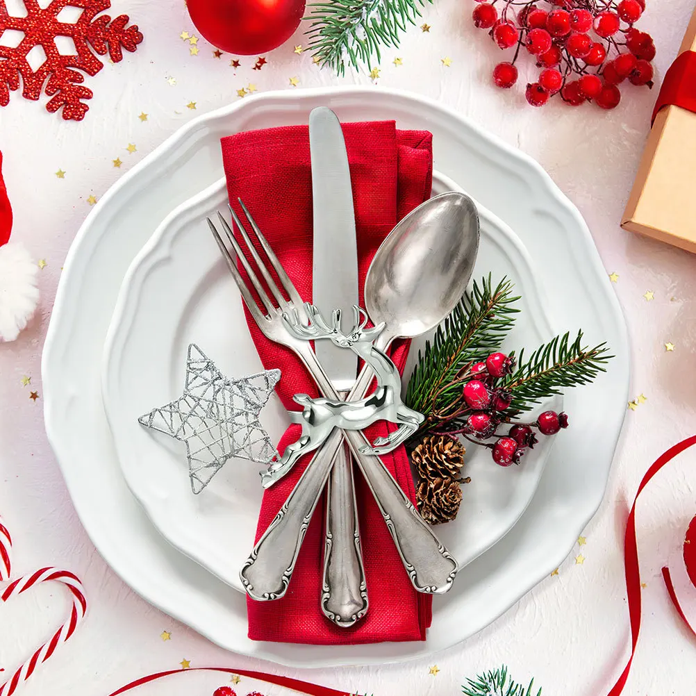 

6Pcs Xmas Napkin Rings Elk Shape Alloy Serviette Buckles Holiday Dinner Party Table Decoration Wedding