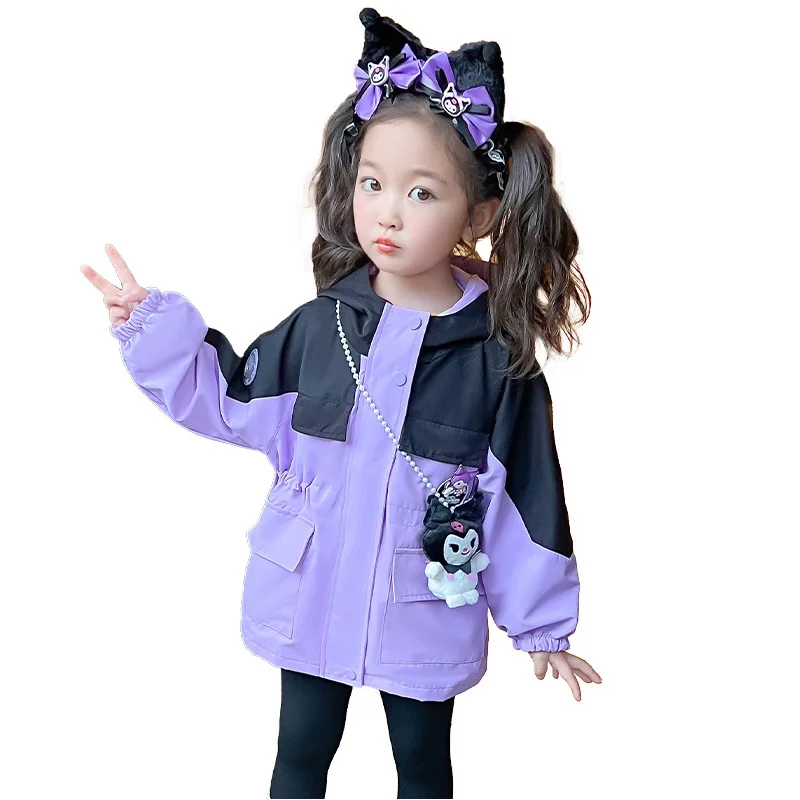 Meisjesjassen Kawaii Mijn Melodie Jas Met Capuchon Cartoon Sanrios Kuromi Kinder Windjack Warme Lente Herfst Kinderkleding