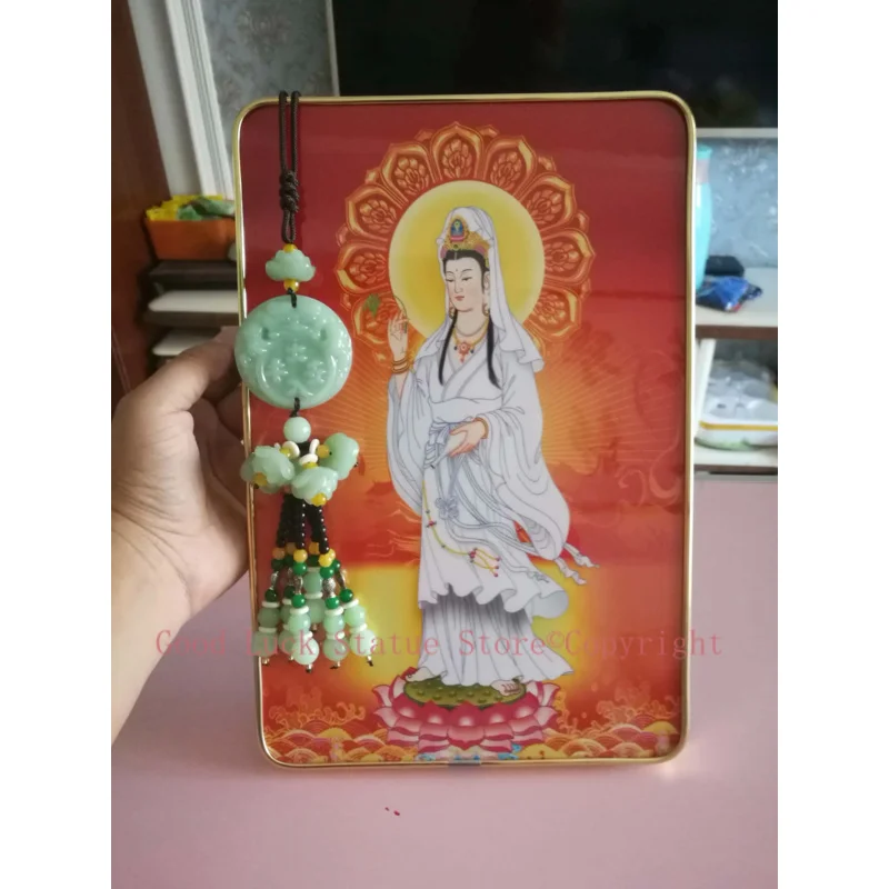 GOOD HOME Altar WALL FAMILY efficacious bless talisman Guan yin Bodhisattva Buddha Ornament Figurine+ jade Amulet Pendant