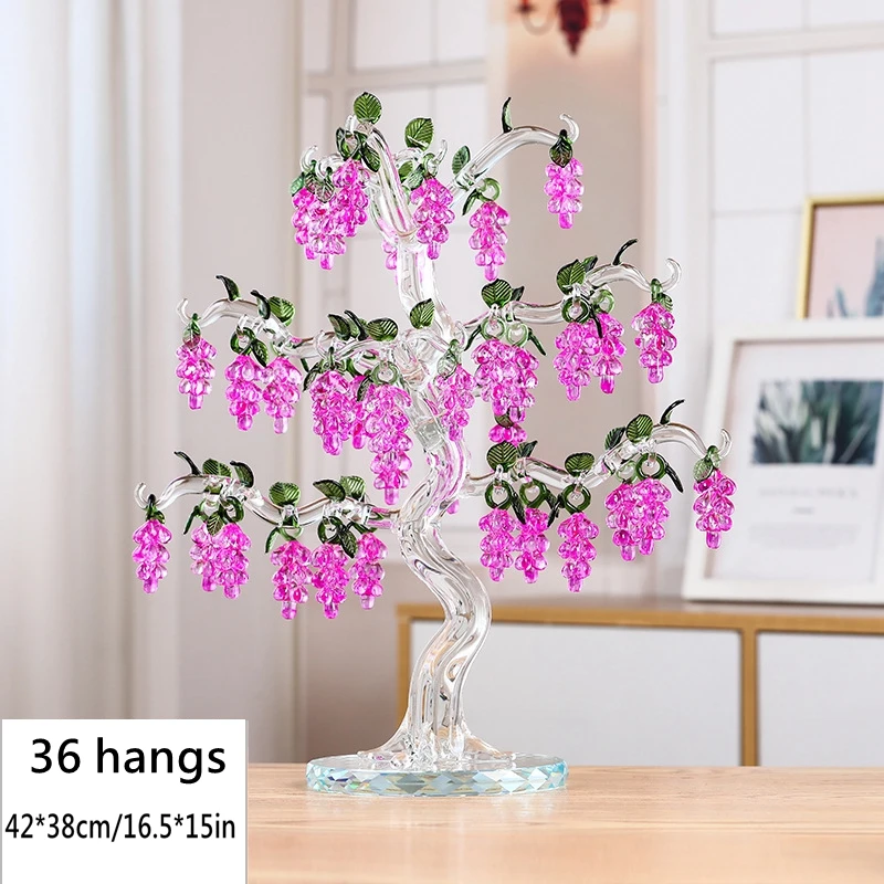 36 Hangs Crystal Grape Tree Decorations Fengshui Glass Craft Home Decor Figurines Christmas New Year Gifts Souvenirs Ornaments