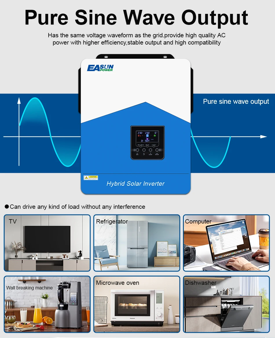EASUN POWER Hybrid Solar Inverter 6200VA 6.2KW 48V Photovoltaic Hybrid Inverter 230VAC Max PV 450V Build in 120A MPPT Charger - Image 4
