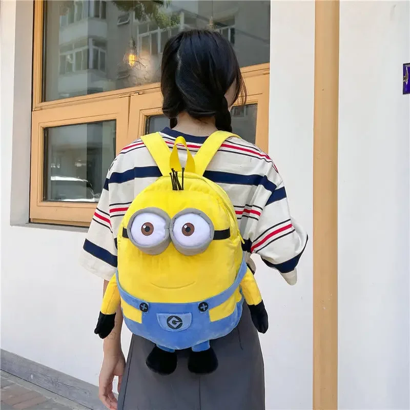 Minion Cartoon Plush SchoolBags Bob Stuart Kevin Kawaii Plush Bag Large Capacity Plush Backpack Handbags Satchel Gifts For Kids