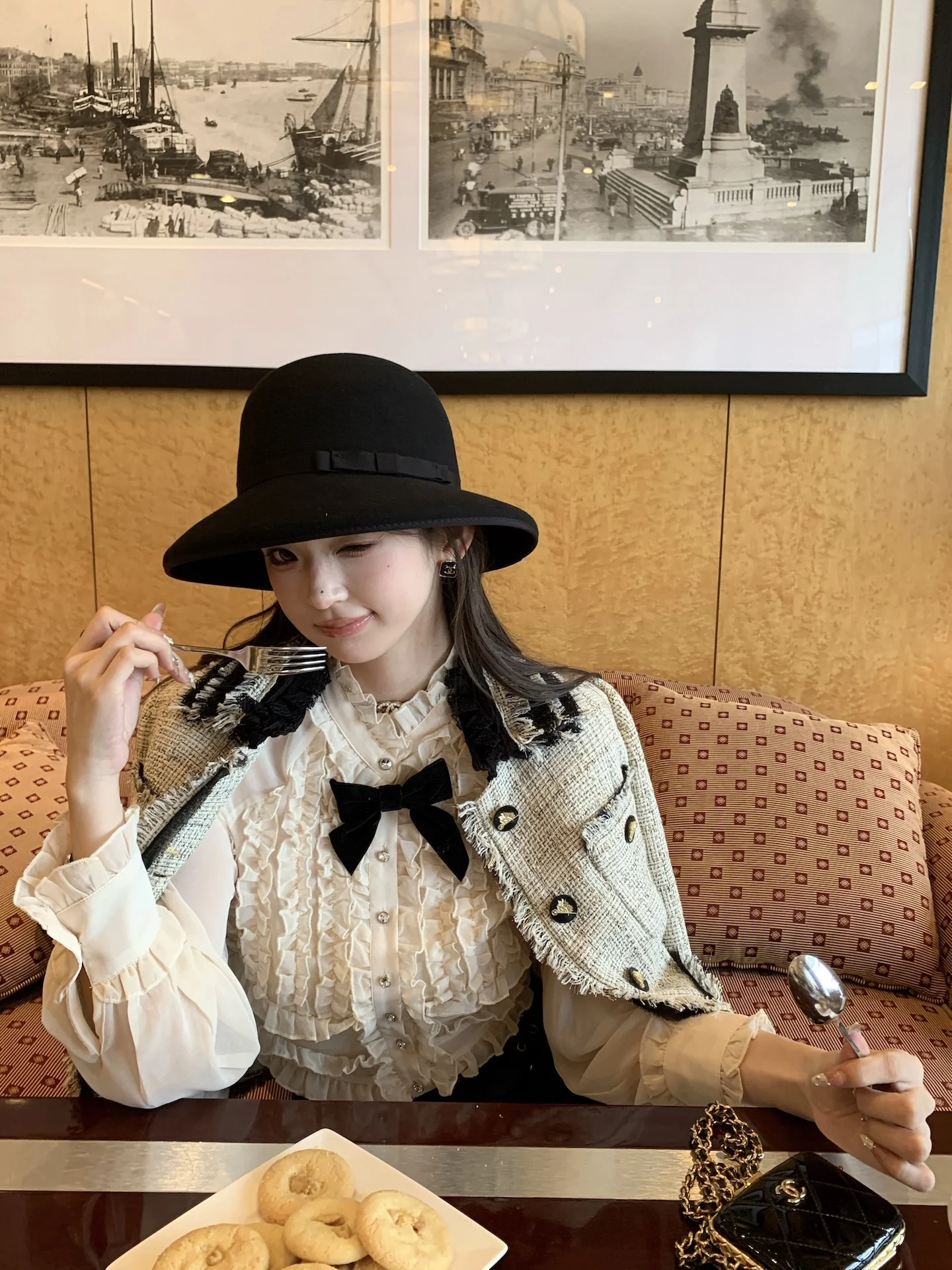 

F Boutique Doll Sensation Midi irt with Wood ain And Knot Long Sve Chiffon Women's Faion Vintage Sle