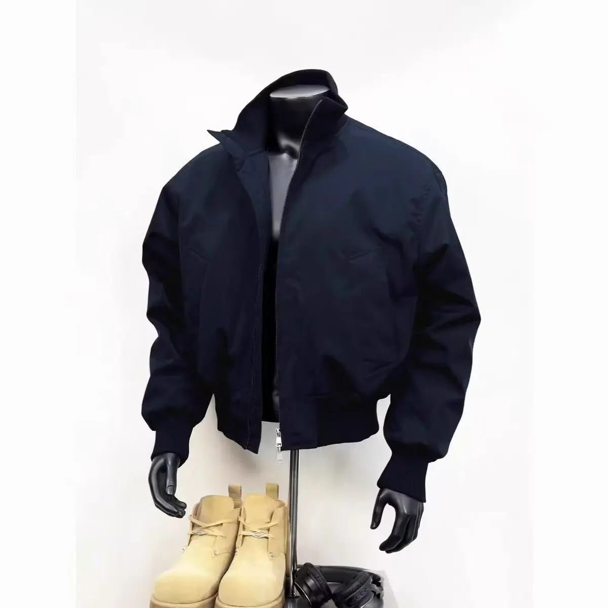 

Autumn Winter Men's MA Jaet ort Sle Stand Collar Baseball Coat Large Size 250 Pou k Blue Advanced ape American...